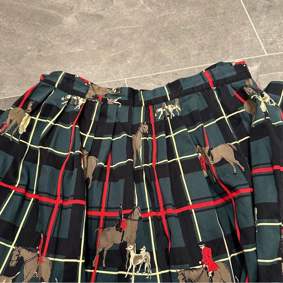 Norman vintage maxi skirt plaid equestrian green red black horse riding - Picture 6 of 11